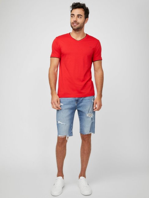 T-shirt à Col En V Rouge Chaud Guess Armin