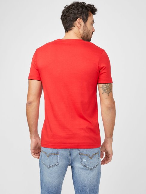 T-shirt à Col En V Rouge Chaud Guess Armin