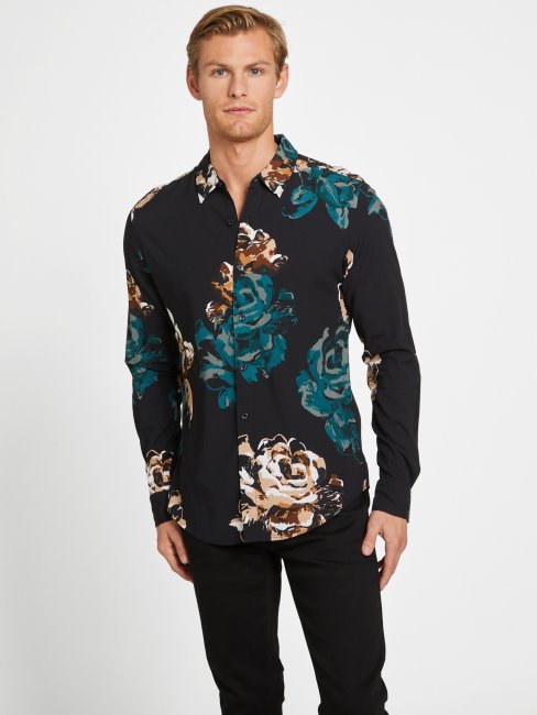 Guess Chemise à Fleurs Lannister Noir De Jais