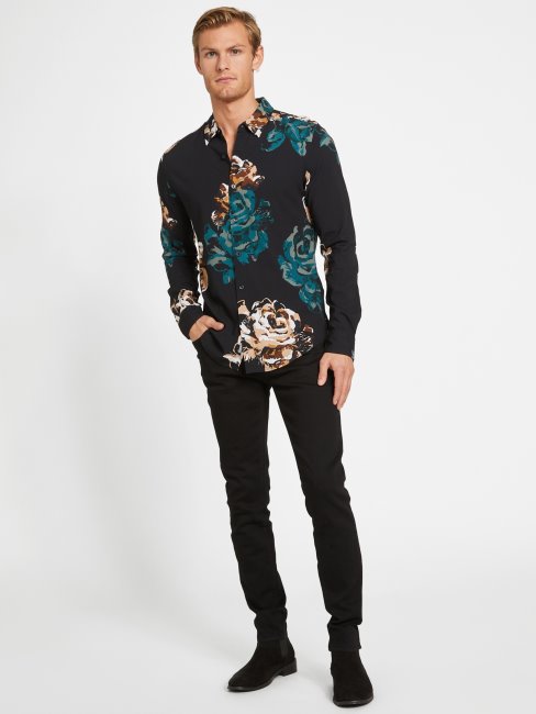 Guess Chemise à Fleurs Lannister Noir De Jais