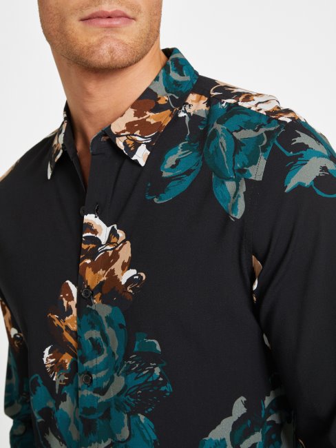 Guess Chemise à Fleurs Lannister Noir De Jais