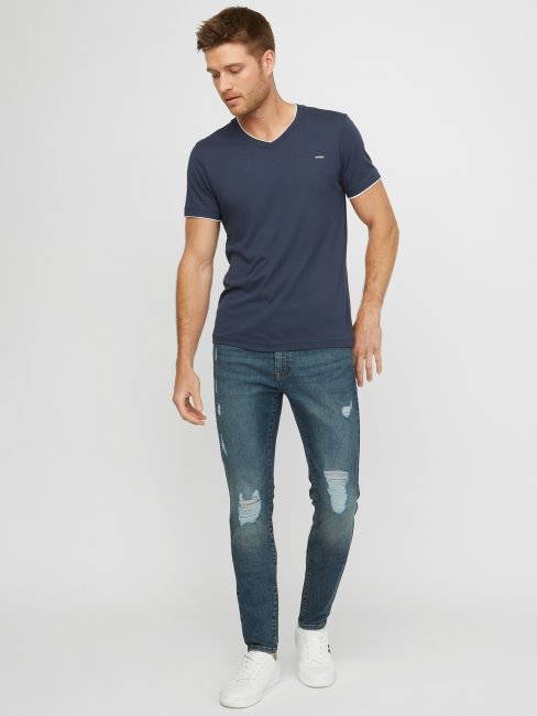 T-shirt à Col En V Guess Armin Jeans Indigo
