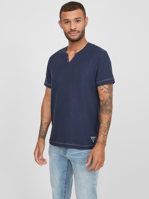 Ricky Split Tee Soie Bleu Guess