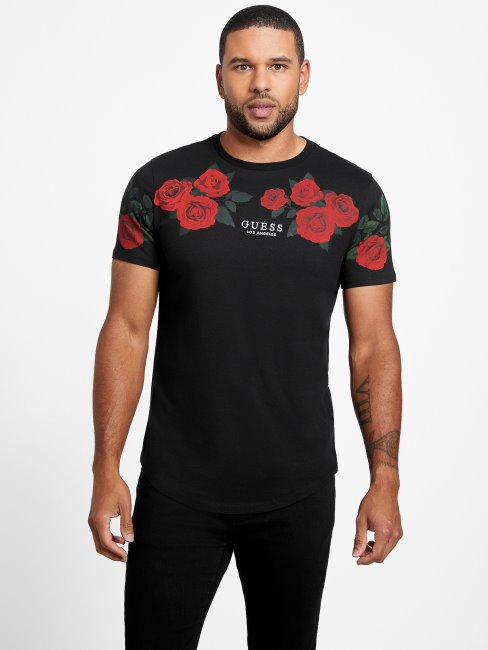 Tee Shirt Guess Ciro Roses Noir De Jais