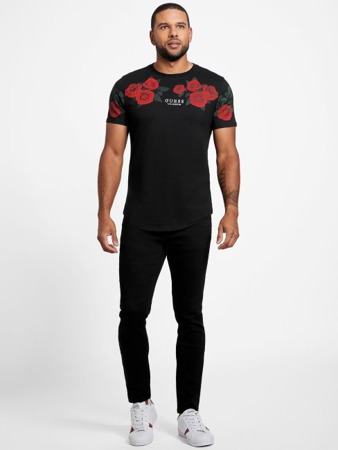 Tee Shirt Guess Ciro Roses Noir De Jais