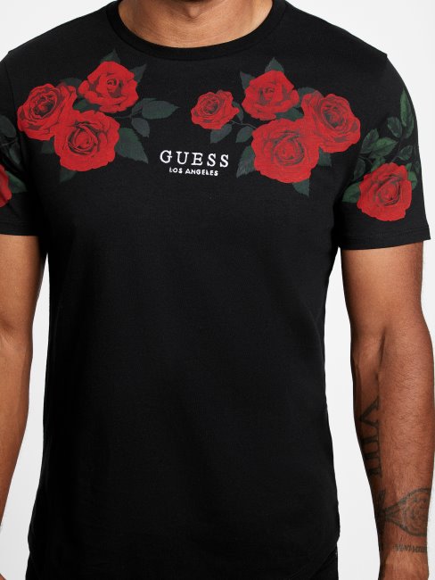 Tee Shirt Guess Ciro Roses Noir De Jais