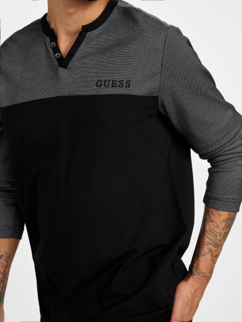 Tee Shirt Guess Harman à Manches Longues Et Col En V Noir De Jais