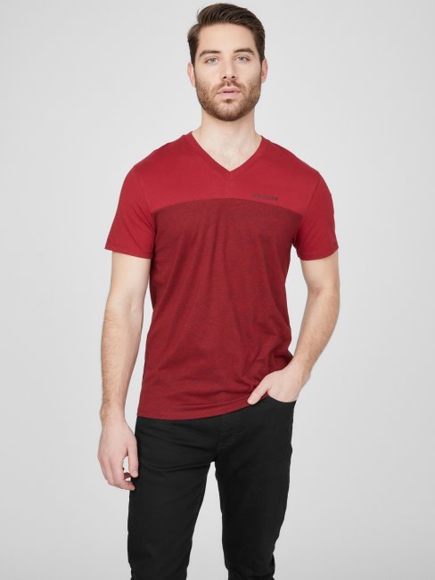 T-shirt Ganton Color-block à Col En V Guess Varsity Red