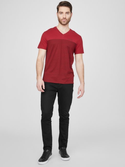 T-shirt Ganton Color-block à Col En V Guess Varsity Red