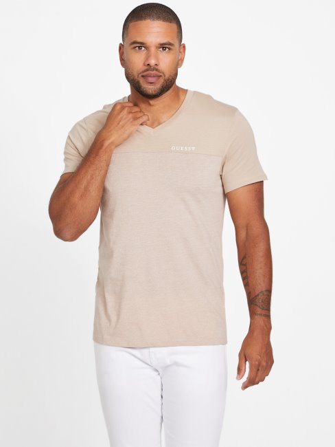T-shirt Colour-block Guess Ganton En Velours Taupe