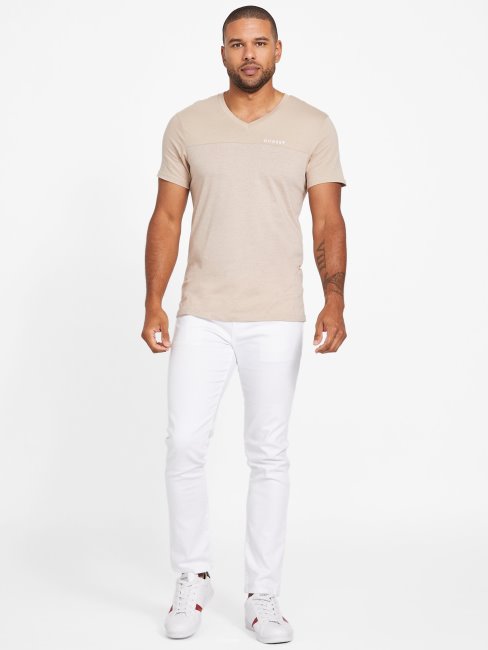 T-shirt Colour-block Guess Ganton En Velours Taupe