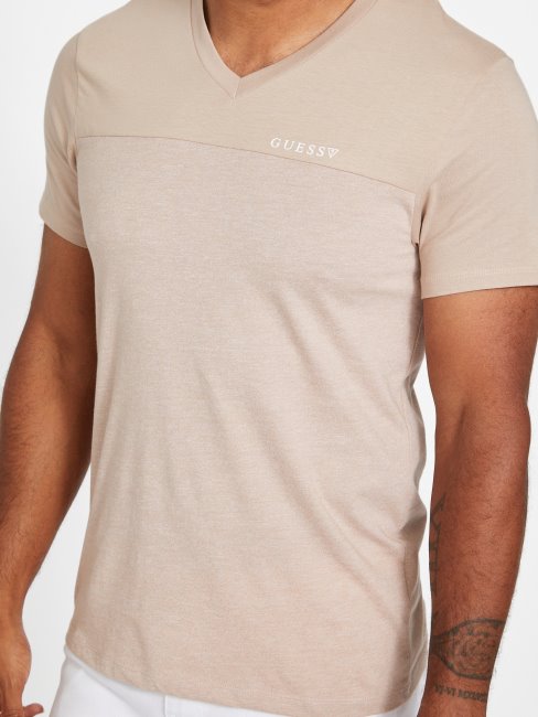 T-shirt Colour-block Guess Ganton En Velours Taupe
