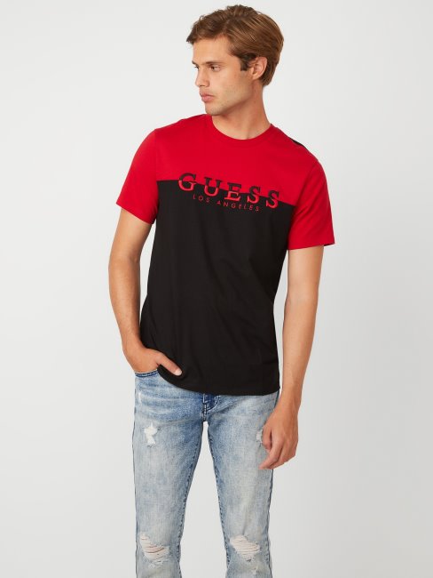 T-shirt à Logo Color-block Davion Rouge Universitaire Guess
