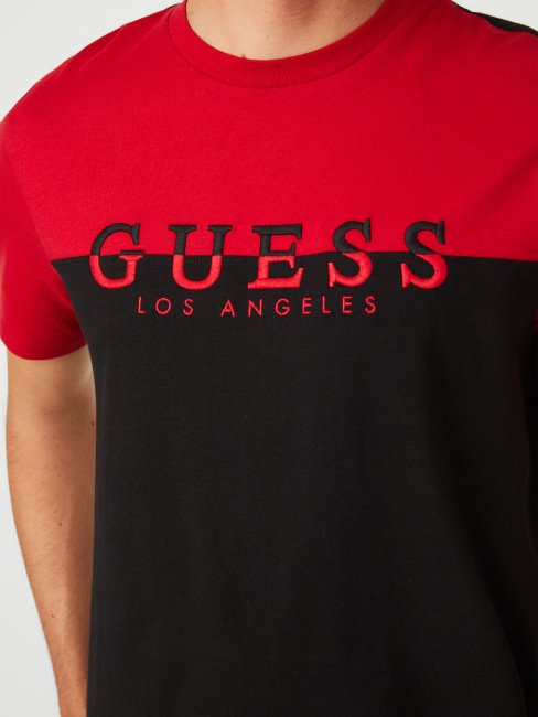 T-shirt à Logo Color-block Davion Rouge Universitaire Guess