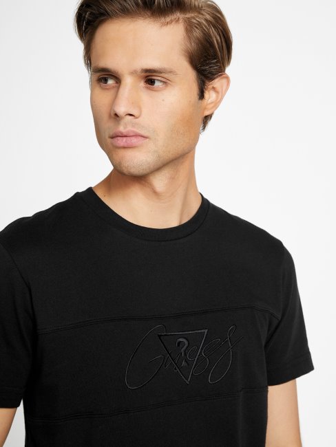 T-shirt Noir De Jais à Col Ras Du Cou Avec Logo Motzy