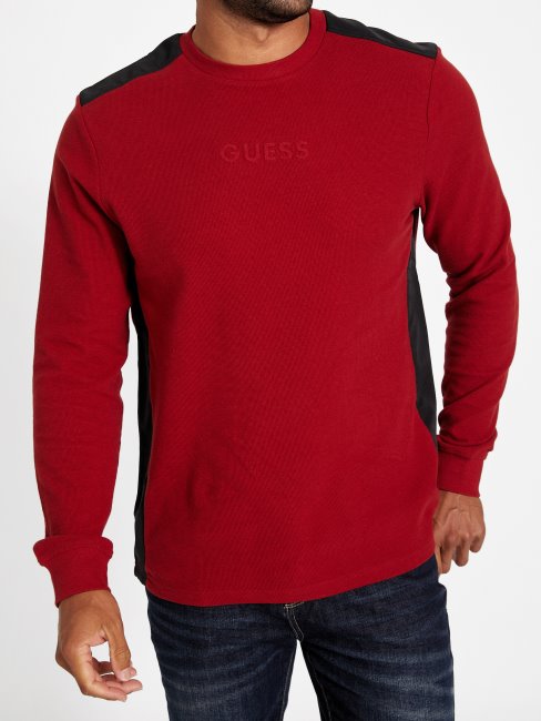 T-shirt Manches Longues Color Block Nabry Rouge Noir Guess
