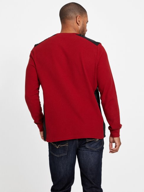 T-shirt Manches Longues Color Block Nabry Rouge Noir Guess