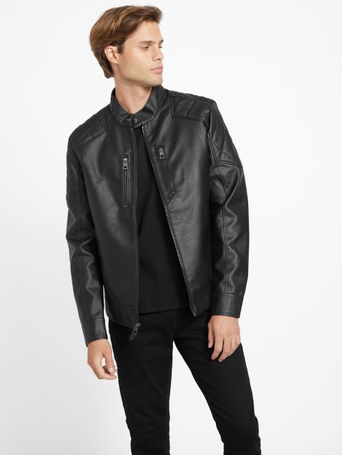 Guess Rey Veste De Moto En Similicuir Jet Black