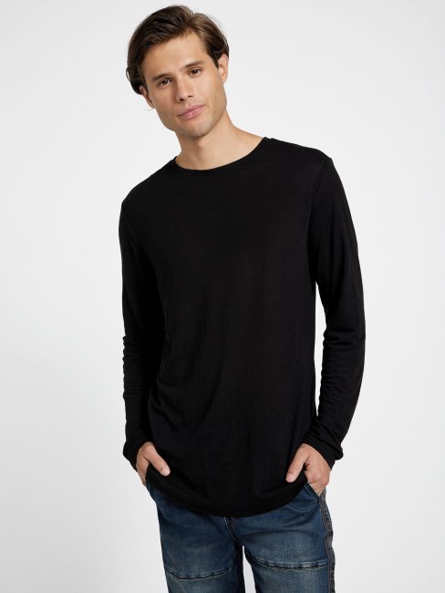 Tee Shirt Manches Longues Guess Vantor Noir De Jais