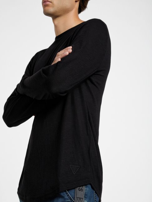 Tee Shirt Manches Longues Guess Vantor Noir De Jais