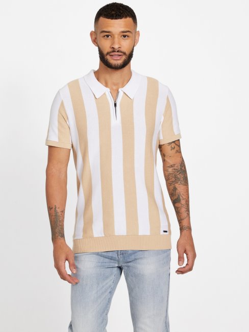 Polo Eco Feiz Demi-zip Taupe Mousseux Et Pure Avec Guess