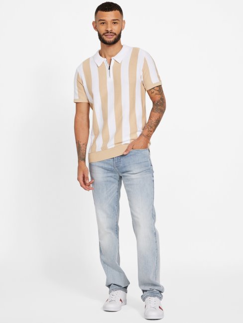 Polo Eco Feiz Demi-zip Taupe Mousseux Et Pure Avec Guess