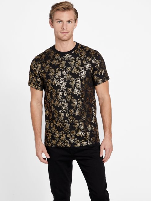 T-shirt à Col Ras Du Cou Rose Poudré Noir De Jais Guess