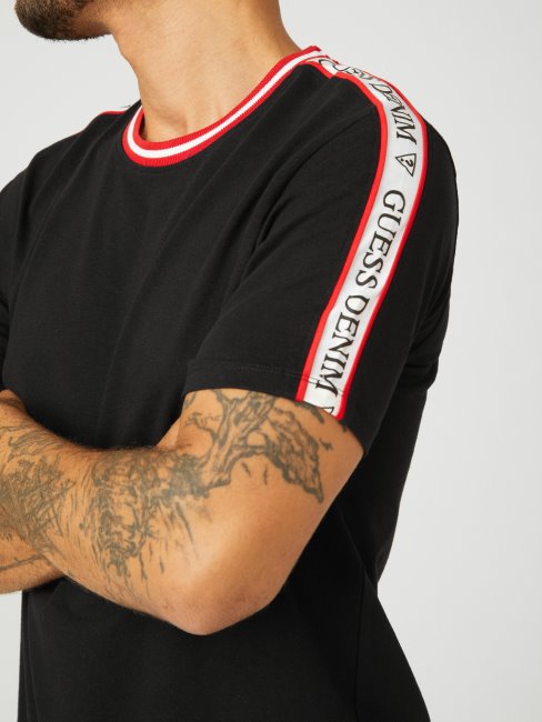 T-shirt Guess Hyatt à Bande Logo Jet Noir