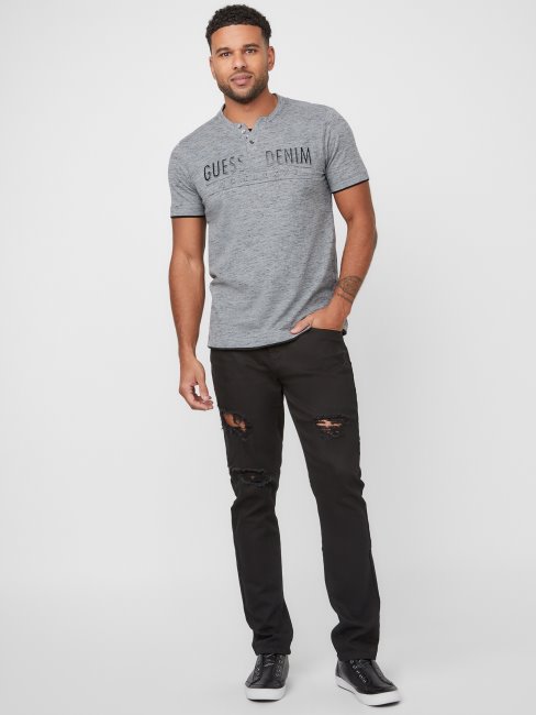 Edgar Marled Henley Tee Guess Medium Charbon Chiné