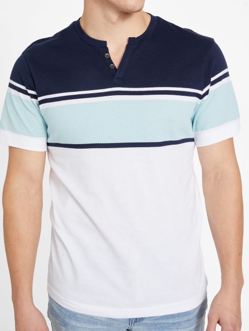 Tee Shirt Guess Chucky Fendu à Rayures Blanc Pur Multi