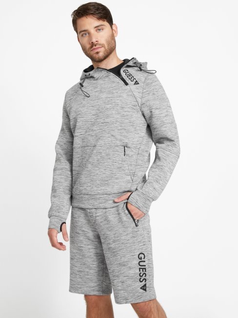 Guess Sweat à Capuche Gris Clair Chiné Berto Avec Trou Pour Le Pouce
