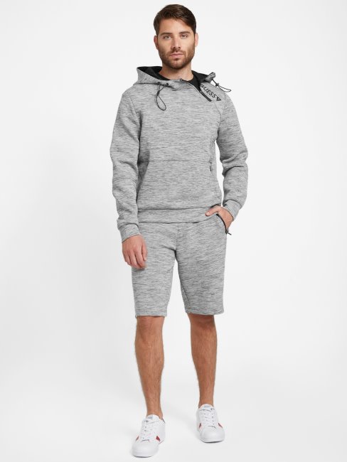 Guess Sweat à Capuche Gris Clair Chiné Berto Avec Trou Pour Le Pouce