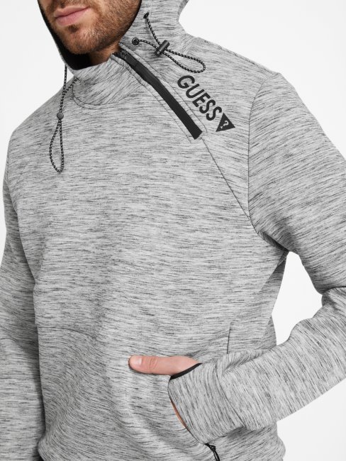 Guess Sweat à Capuche Gris Clair Chiné Berto Avec Trou Pour Le Pouce