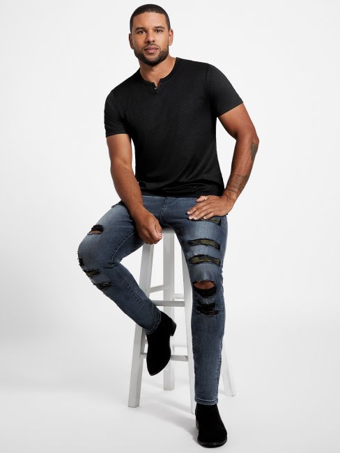 Tee Shirt Jacquard Guess Waken Noir De Jais