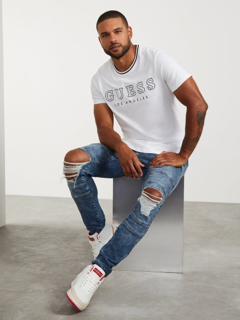 T-shirt Long à Col Rond Zade Blanc Pur Guess