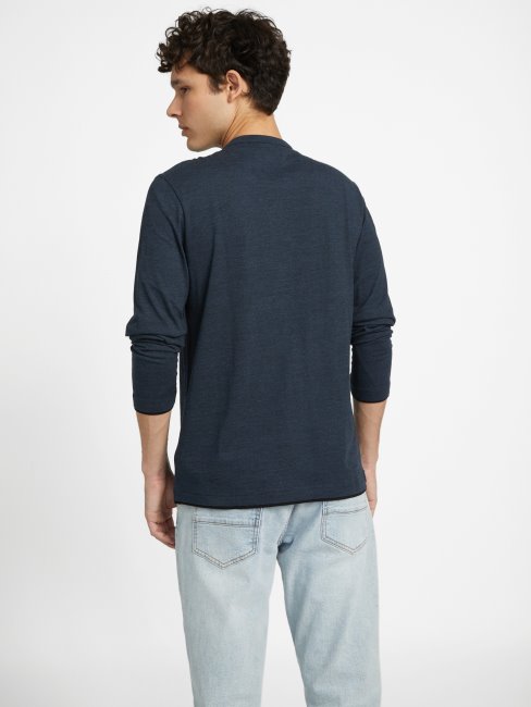 Tee Shirt Guess Edgar Chiné à Manches Longues Officier Bleu Mulit