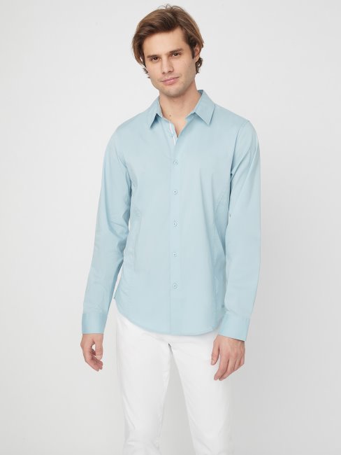 Chemise En Popeline Bleu Damon Guess Remarquable