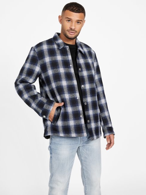 Guess Ted Veste En Laine Mélangée à Carreaux Bleus