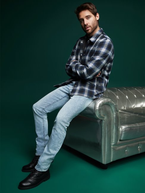 Guess Ted Veste En Laine Mélangée à Carreaux Bleus