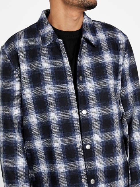 Guess Ted Veste En Laine Mélangée à Carreaux Bleus