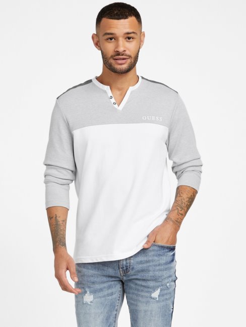 T-shirt à Manches Longues à Col En V Et à Col En V Guess Pure White