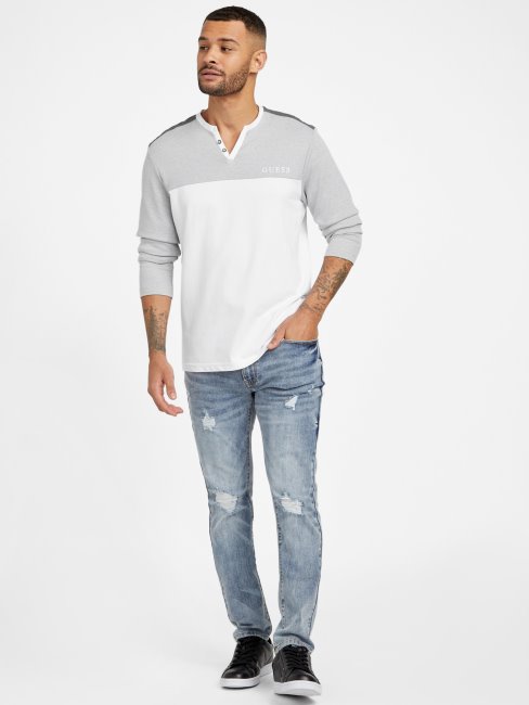 T-shirt à Manches Longues à Col En V Et à Col En V Guess Pure White