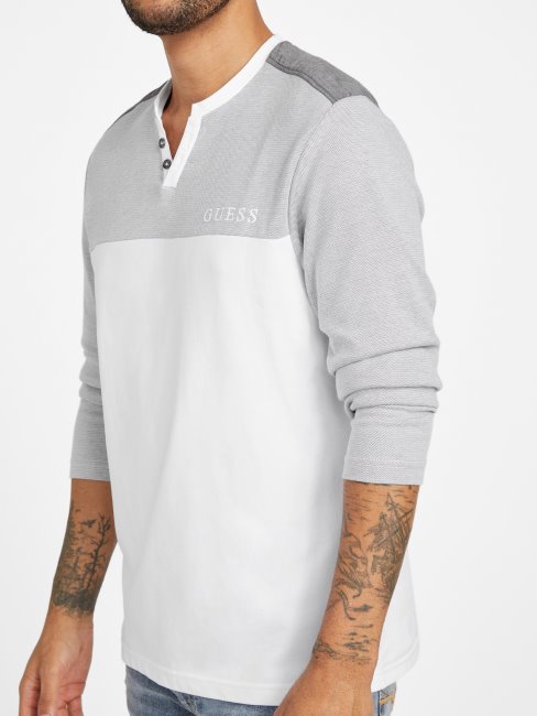 T-shirt à Manches Longues à Col En V Et à Col En V Guess Pure White