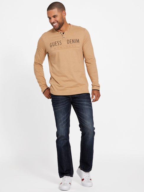 T-shirt Guess Edgar Logo à Manches Longues Taupe Grillé