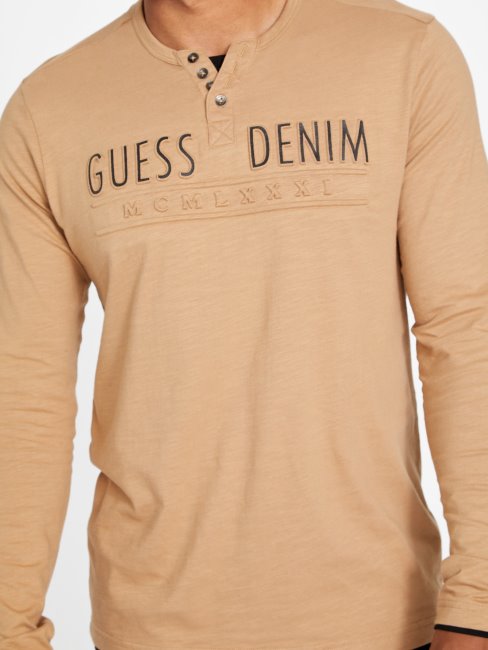 T-shirt Guess Edgar Logo à Manches Longues Taupe Grillé