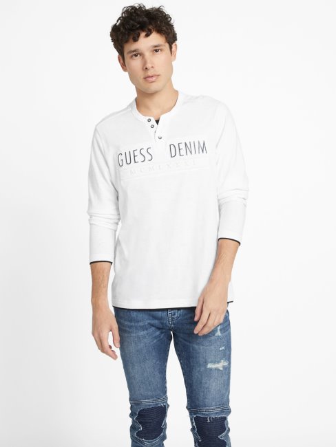 T-shirt à Manches Longues Et Logo Edgar Blanc Pur Guess