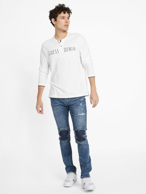 T-shirt à Manches Longues Et Logo Edgar Blanc Pur Guess