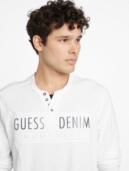 T-shirt à Manches Longues Et Logo Edgar Blanc Pur Guess