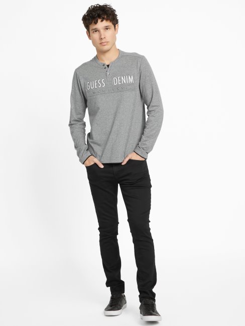 T-shirt à Manches Longues Chiné Heather Edgar Medium Charbon De Bois Guess