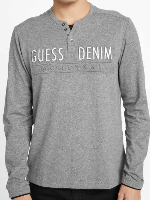 T-shirt à Manches Longues Chiné Heather Edgar Medium Charbon De Bois Guess